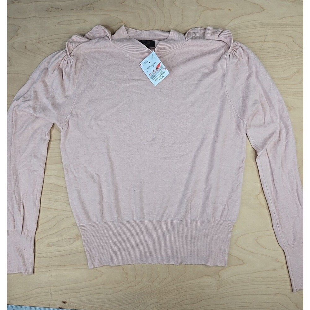 OnTwelfth Sweater Women’s XL Soft Pink Jeweled Sholders Rib Knit Crew Neck